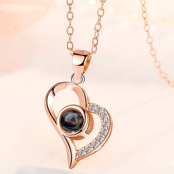 925 Sterling Silver Crystal Black Zircon Heart Pendant Necklace for Woman, J612